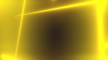 Soyut sarı çizgiler kesişiyor ve siyah arkaplanda neon üçgen tünel oluşturuyor. Dar neon çizgilerin hareketli arka planı. 3B görüntüleme 4k.