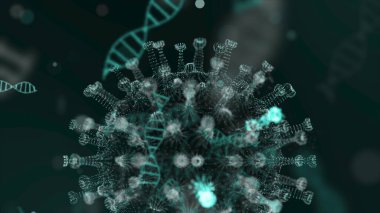 Coronavirus 2019-nCov patojeni, siyah zemin üzerinde yeşil hücreler olarak sunulan organizmanın içinde hareket eder. Koronavirüs, SARS, MERS gibi tehlikeli virüs vakaları. 3D görüntüleme 4K video kapanıyor.