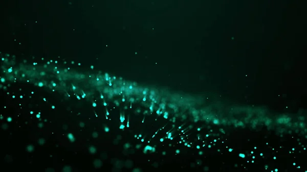 Abstrakcyjny cyfrowy fala tło ciemnoniebieski 3d renderowanie animacja zamazane cząsteczka ruch tło błyszczące i brokat cząstki gwiazdy iskry bokeh ruch — Zdjęcie stockowe