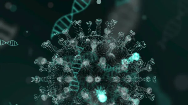 Patogen av coronavirus 2019-nCov rör sig inuti organismen presenteras som gröna celler på svart bakgrund. Farliga virusstammar som coronavirus, sars, MERS-koncept. 3D-återgivning närbild 4K-video. — Stockfoto