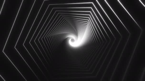 Abstracte geometrische gloeiende tunnelvideo voor VJ edm muziek animatie. Flight sci-fi tunnel naadloze lus. VJ motion graphics voor muziek video voor clubconcert, Time warp portal lichtsnelheid hyperspace — Stockvideo