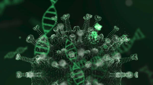 Coronavirus 2019-nCov sejtek a szervezet érben bemutatott neon zöld sejtek fekete alapon. Veszélyes vírustörzsek, mint a koronavírus, SARS, MERS. 3d renderelés 4K videó. — Stock Fotó