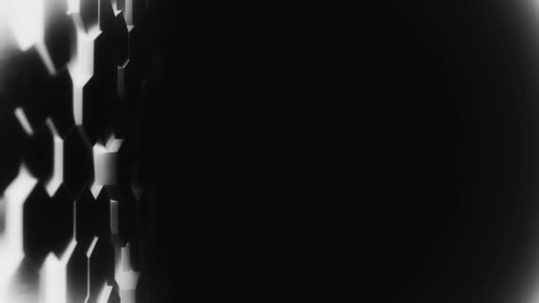 Astratto Esagono Superficie del desktop geometrica Liscio Spostare la luce brillante pulito minimale modello di griglia esagonale, casuale movimento ondulatorio 3D rendering sfondo tela in pianura parete vuota architettonica 4K UHD — Video Stock