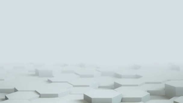 Abstracto blanco Hexágono pared geométrica superficie bucle limpio patrón de rejilla hexagonal mínima, aleatoria ondulación movimiento fondo lienzo en blanco arquitectónico pared pura. 3D renderizar 4K UHD FullHD. — Vídeo de stock