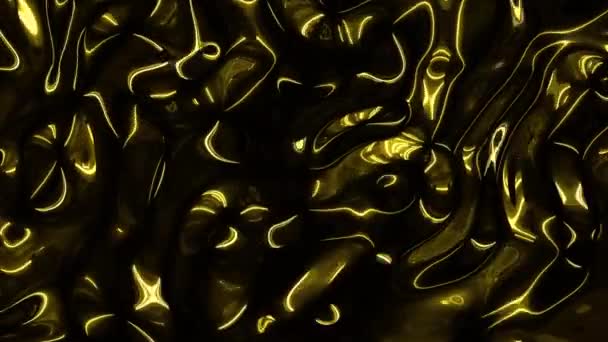 Textura metálica de oro amarillo oscuro con ondas en movimiento y sombras profundas. Flujo de reflexión de moda en 3D renderizado holográfico abstracto 4K video. — Vídeo de stock