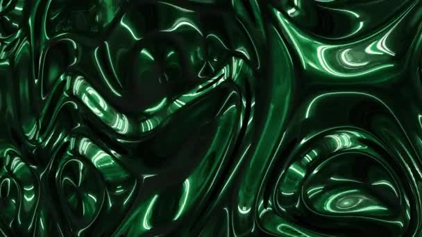 Superficie de color verde oscuro vibrante metálico iridiscente con ondas de movimiento. Concepto patrón líquido fondo holográfico. Renderizado 3D en bucle 4K. — Vídeos de Stock