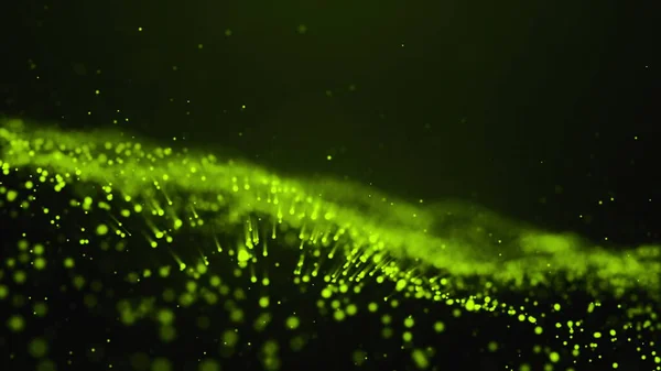 Abstract green digital particle wave and light abstract background , ai animation cyber or technology background. 3d rendering holographic abstract background in 4K video.