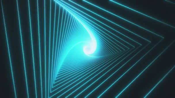 Animazione per video musicali, discoteche, schermi a LED, proiezioni, video mapping, performance audiovisive. 3D rendering Animazione Loop Tunnel futuristico con luci al neon, triangolo a forma di blu. — Video Stock