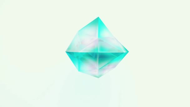 Abstract backdrop with colorful blue and azure shiny polyhedron gem arbitrarily transforming on white background. Art, business and technology concept seamless loop 3D rendering animation 4K video. — Wideo stockowe