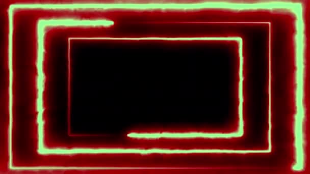 Abstract orange, turning into green light, glowing rectangular frame. 4K rounded rectangular animation on black background. Template for projection mapping or presentations. Dynamic colorful fluids — Stockvideo