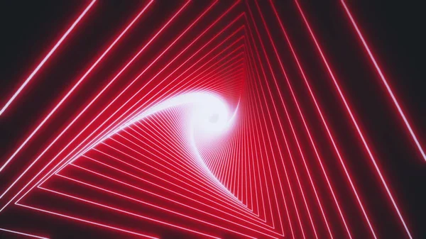 Abstrakter Hintergrund mit Tunnel aus Neondreiecken. Abstraktes, dreieckig leuchtendes VJ-Tunnel-Video für edm Musikanimation. 3D-Rendering-Animation von Dreiecken Tunnel bestehend aus weißen Leuchtlinien. Nahtlos — Stockfoto