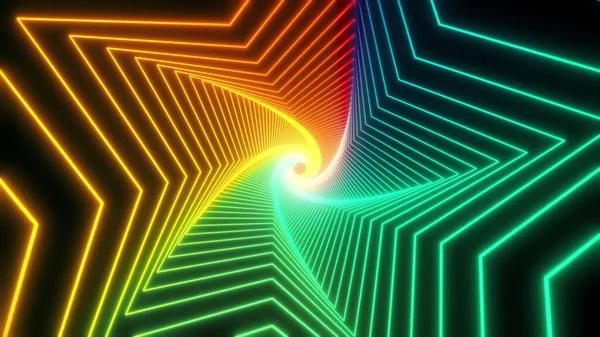 Flight in bright color abstract sci-fi tunnel seamless loop. Futuristic VJ motion graphics for music video, EDM club concert, high tech background. Time warp portal, lightspeed hyperspace concept. 4k — Stock Photo, Image