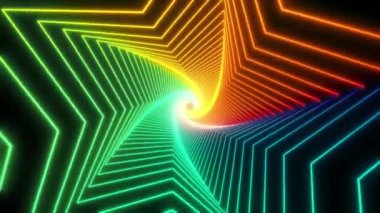 Parlak renkli soyut bilim kurgu tüneli döngüsü içinde uçuş. Müzik videosu için fütürist VJ hareket grafikleri, EDM kulüp konseri, yüksek teknoloji geçmişi. Zaman geçidi, ışık hızı hiperuzay kavramı. 4k