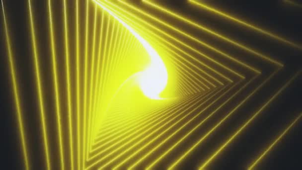 Retro Abstract driehoek geel gloeiende VJ tunnel video voor edm muziek animatie. Flight sci-fi tunnel naadloze lus. VJ motion graphics voor muziekvideo voor clubconcert, hightech achtergrond. 80er jaren — Stockvideo