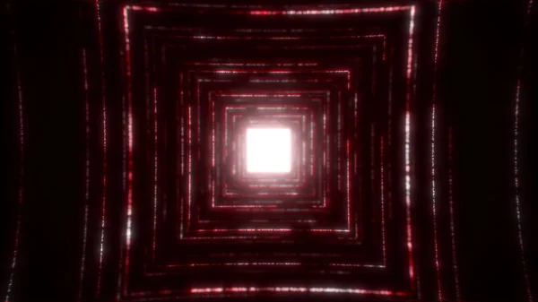 用红色霓虹灯粒子组成的正方形隧道飞行。无缝隙VJ循环音乐视频，夜总会，视听节目和演示，LED屏幕和投影卡。3d渲染 — 图库照片