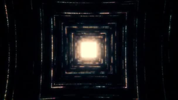 Retro Abstrakt glödande VJ tunnel video för EdM musik animation. Flyg sci-fi tunnel sömlös loop. VJ motion grafik för musik video för klubbkonsert, högteknologisk bakgrund. 80-talets hyperrymdkoncept — Stockvideo