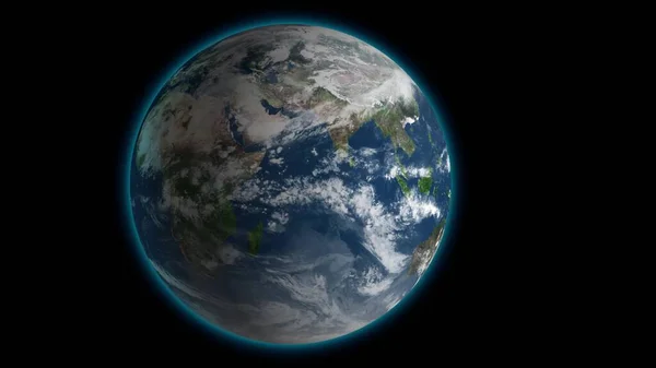 Pasando por el hermoso planeta Tierra giratorio y alejándose lentamente con estrellas en el espacio. Imágenes Full HD. Elementos de esta animación 3D proporcionada por la NASA. —  Fotos de Stock