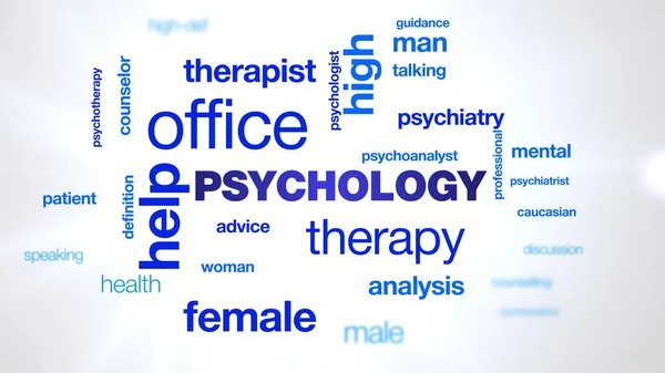 Terapi psikologi membantu psikolog kantor psikiater wanita saran terapis psikoterapi profesional animasi kata cloud background pada uhd 4k 3840 2160 Stok Gambar