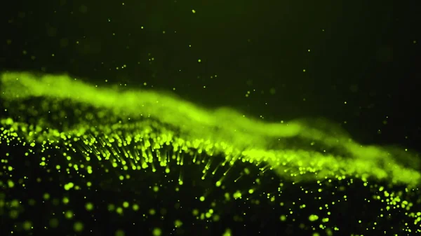 Abstract green digital particle wave and light abstract background , ai animation cyber or technology background. 3d rendering holographic abstract background in 4K video.