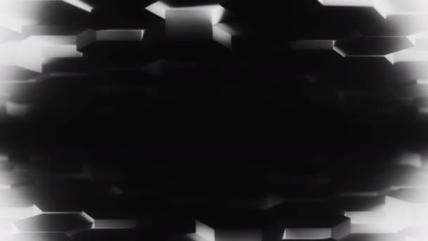 Abstract Hexagon Geometrisch bureaublad Oppervlak Glad Beweeg licht helder schoon minimaal zeshoekig raster model, willekeurig golvend beweeg 3D rendering achtergrond doek in platte architectonische blanco muur 4K UHD — Stockvideo