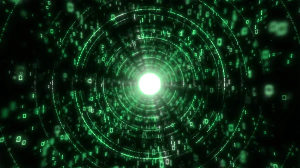 Yuvarlak yeşil matrisi olan 3D Büyük Veri Dijital Fütüristik Tüneli. Teknolojik ve ilgili hareket geçmişi. Kusursuz 3B döngü oluşturma — Stok fotoğraf