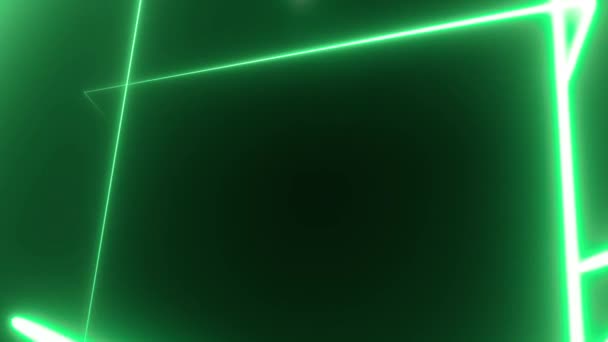 Mouvement dans le tunnel triangle néon composé de lignes de couleur vert vif sur fond noir, rendu 3d vidéo 4K — Video