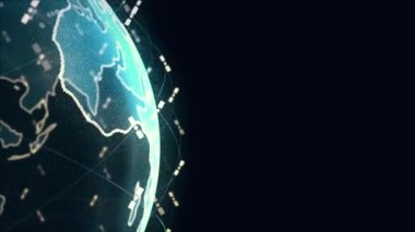 Soyut 3D görüntüleme uyduları yıldız bağlantı ağı, dijital dünya veri küresi - dünyayı birbirine bağlar. Uydular gezegeni çevreleyen bir ağ ya da gökyüzü köprüsü oluşturur. Karmaşıklık taşıyan büyük veriler taşar.