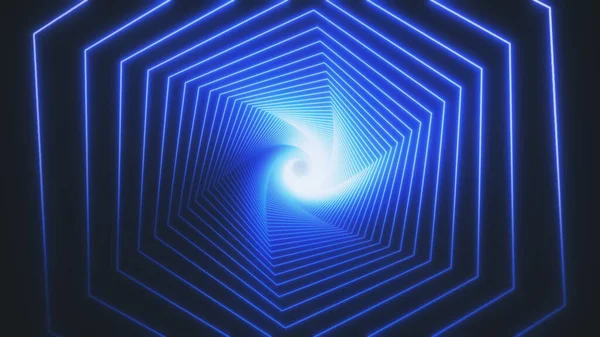 VJ tunnel video for edm music animation. Flight sci-fi tunnel seamless loop. VJ motion graphics for music video for club concert, high tech background. 80s Time warp portal lightspeed hyperspace — Stock Photo, Image