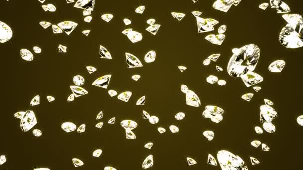 Diamantes caindo com bordas brilhantes sobre fundo lilás. conceito de vida de luxo. Renderização 3d — Vídeo de Stock