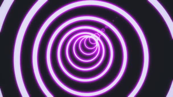 Mouvement dans le tunnel cercle néon composé de lignes de couleur vert vif sur fond noir, rendu 3d vidéo 4K — Video
