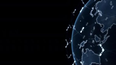 Küresel ağ ağı, dünya soyut 3D uyduları yıldız bağlantısını oluşturur. Uydular gezegeni çevreleyen bir ağ ya da ufuk köprüsü oluşturur. Karmaşıklık taşıyan büyük veriler modern dijital verileri taşır.