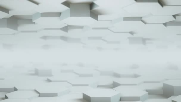 Absztrakt fehér Hexagon fal Geometrikus felületi hurok tiszta minimális hatszögletű rács minta, véletlenszerű hullámzó mozgás háttér vászon tiszta fal építészeti fehér. 3d renderelés 4K UHD FullHD. — Stock videók