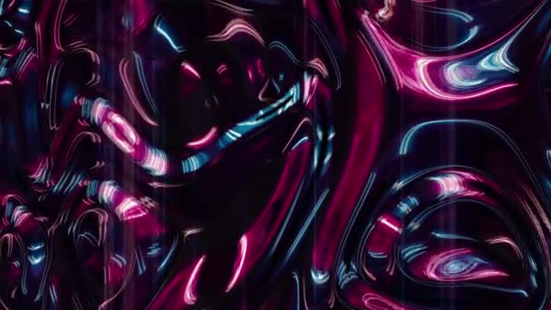 Heldere lichtgevende iriserende kleurrijke metallic textuur in abstracte trendy holografische achtergrond. Roze, blauwe en azuurblauwe kleur golvende reflectie oppervlak. Looped 3d rendering motion grafisch in 4K. — Stockvideo