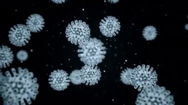 Coronavirus kavramı COVID19 veya 2019-nCov olarak bilinir. Koyu mavi renkli küresel virüs hücreleri siyah uzay arka planında hareket ediyor. 4K içinde 3d döngü canlandırma canlandırması.