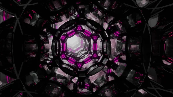 Volo attraverso un tunnel infinito astratto di anelli viola-neri . — Foto Stock
