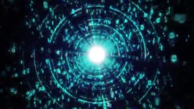 Big Data, Information Flow Technology Tunnel, Dijital Hatlar, Futuristik Matrix. İkili kodlu parçacık ağı. Teknolojik ve ilgili hareket geçmişi. Kusursuz 3B döngü oluşturucu