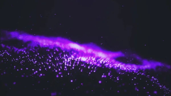 Abstrakcyjny fioletowy Cyfrowe tło fali BIG DATA wszechświat ciemnoniebieski 3d renderowanie animacja niewyraźne ruchy cząstek tło błyszczące i błyszczące cząstki gwiazdy iskry bokeh ruch — Zdjęcie stockowe