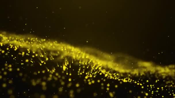 Abstrato onda de partículas amarelas e luz de fundo abstrato, ai animação cibernética ou tecnologia de fundo. 3D renderização holográfica fundo abstrato em vídeo 4K. — Vídeo de Stock