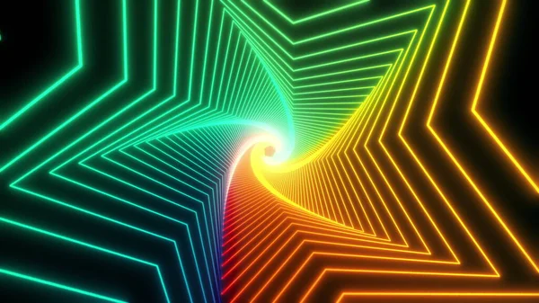 Flight in bright color abstract sci-fi tunnel seamless loop. Futuristic VJ motion graphics for music video, EDM club concert, high tech background. Time warp portal, lightspeed hyperspace concept. 4k — Stock Photo, Image