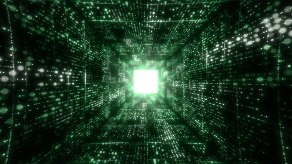 Большой цифровой туннель с футуристической матрицей. Технологический и связанный с ним фон движения. Бесшовный 3D-рендеринг — стоковое фото