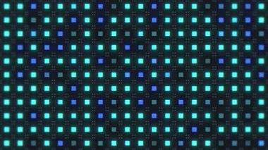 Mavi ve cyan karelerin yanıp sönen ızgaraları sürekli elektronik veya dijital ekran arkaplanı oluşturuyor. Bu kusursuz bir döngü animasyonu sunumlar ve kurumsal videolar için mükemmel.