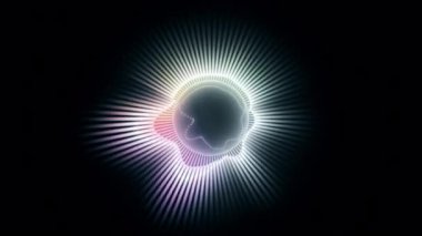 Noktalı dokusu olan parlak beyaz bir küre, titreşen ve değişen renkli çizgilerden oluşan ışıldayan bir halka ile çevrilidir. Dinamik hareket ve psikedelik renk değişiklikleri