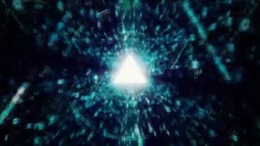 Işıl ışıl ikili sayılar ve ışıl ışıl üçgen şekillerle aydınlatılmış canlı bir mor tünel. Bu kusursuz animasyon, yaratıcı tasarım projeleri için mükemmel bir stil ve modern görünüş sunuyor, dijital