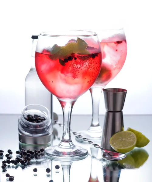 Gin tonic with red fruits and glass — Stock Photo, Image