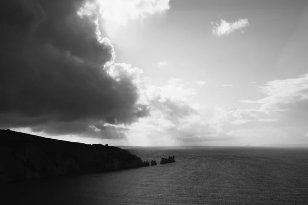 Black White Photo Needles Tip Isle Wight Needles Huge White — Stock Photo, Image