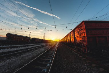 Hızlı tren demiryolu ile hareket eder, malların nakliyesi yük treniyle yapılır. Tren vagonları istasyonda.