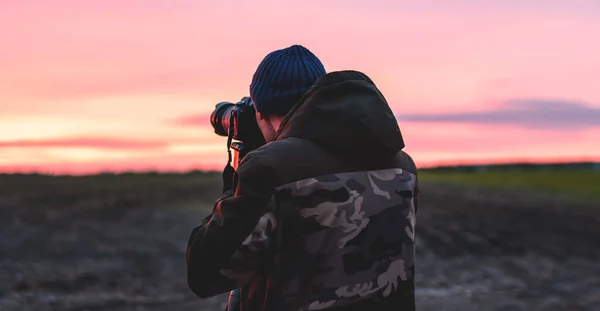 Photographer Sunset Shooting Sunset Landscape Travel Nature Photography — Φωτογραφία Αρχείου