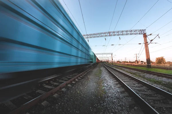 Freight Train Motion Blur Effect Sunset Cargo Transportation Rail — Stock Photo, Image