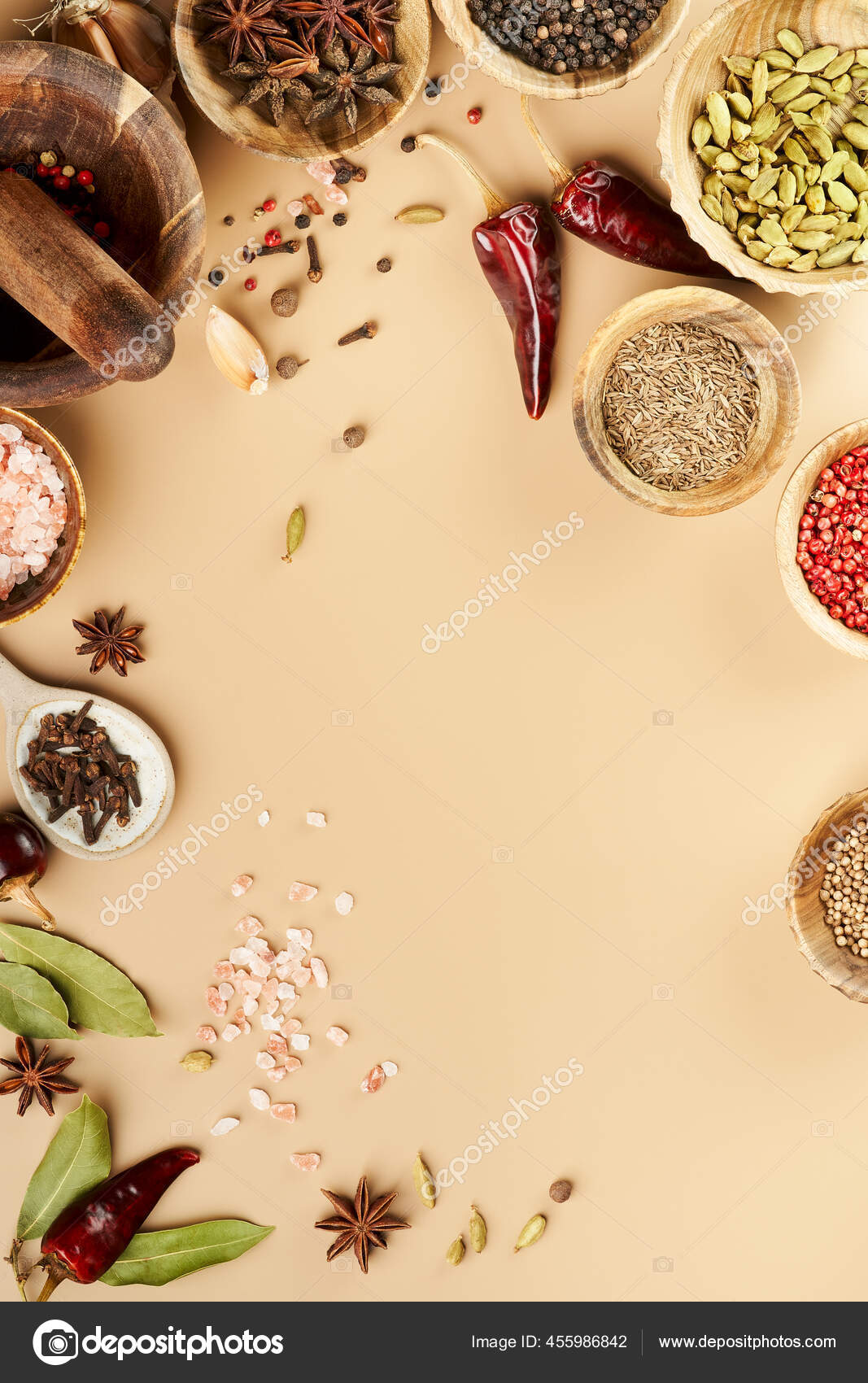 Download Creative Food Frame Mockup Various Types Spices Bay Leaf Red Stock Photo Image By C Pinkasevich 455986842