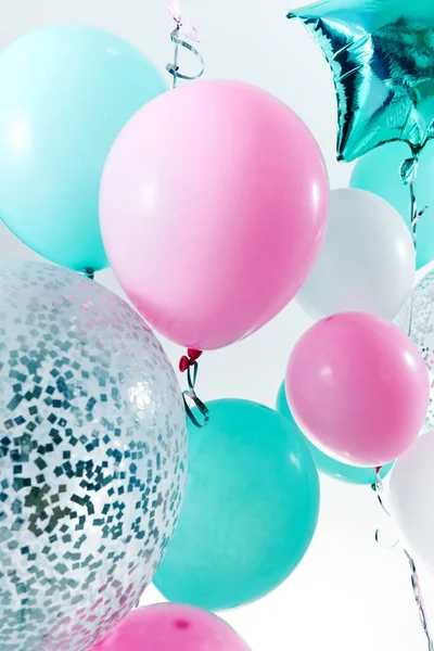 Des Ballons Air Ensemble Doux Coeur Rose Blanc Turquoise Ballons Photo De Stock